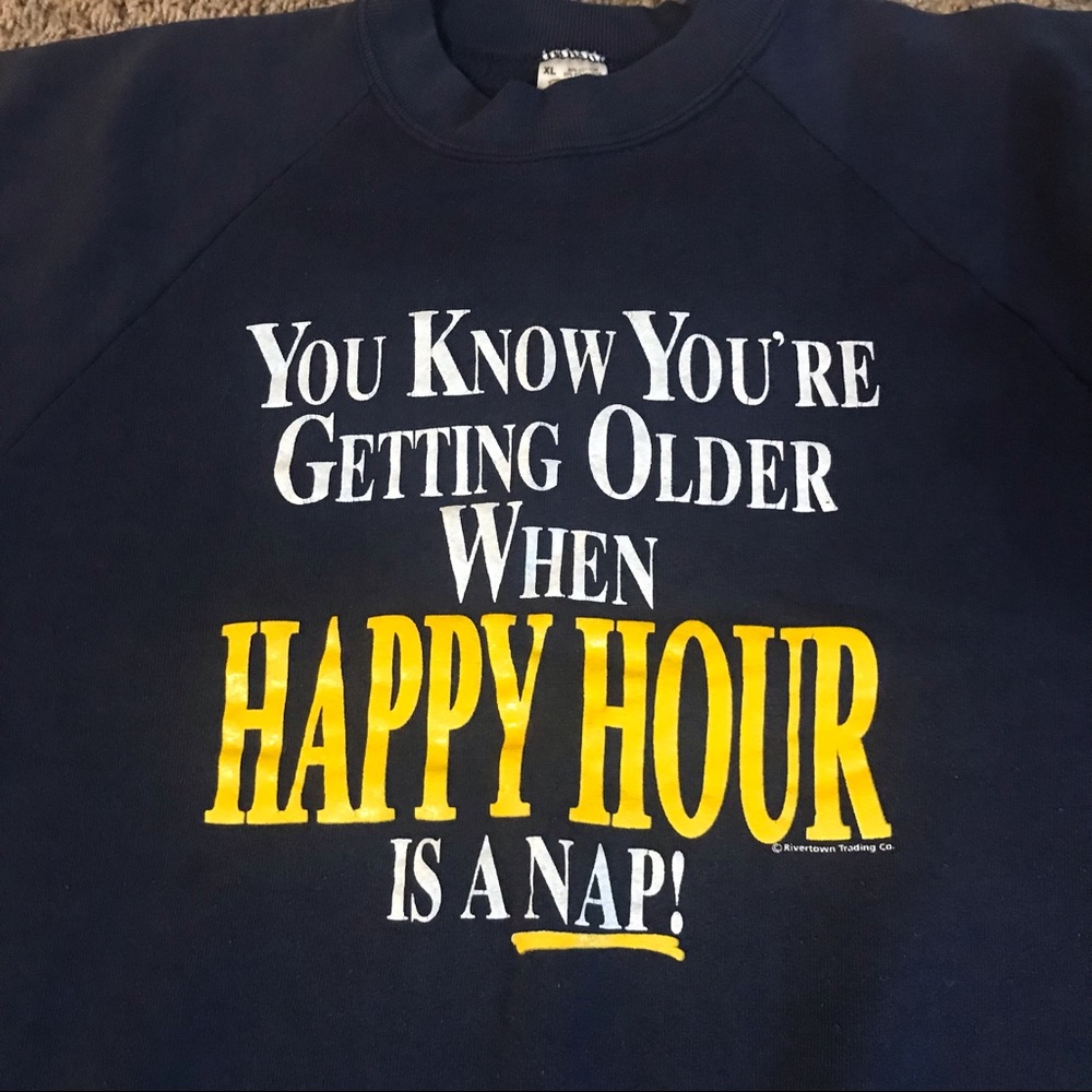 VTG Fruit Of The Loom| Happy HR Sweatshirt| Blu XL